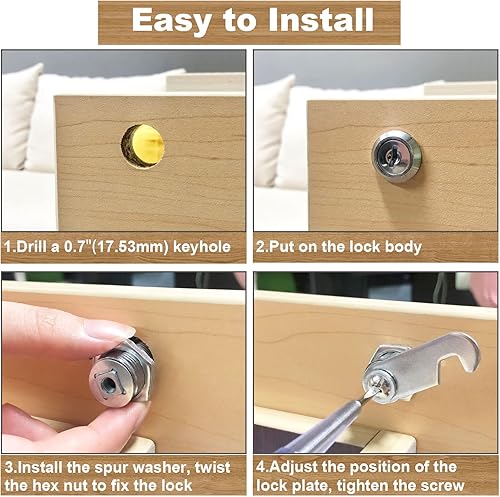 Miniatura 6 de 1 paquete de cerraduras de gabinete con llaves, cerradura de leva de 58 pulgadas con llave similar, gabinete de archivos de cajón seguro de repuesto