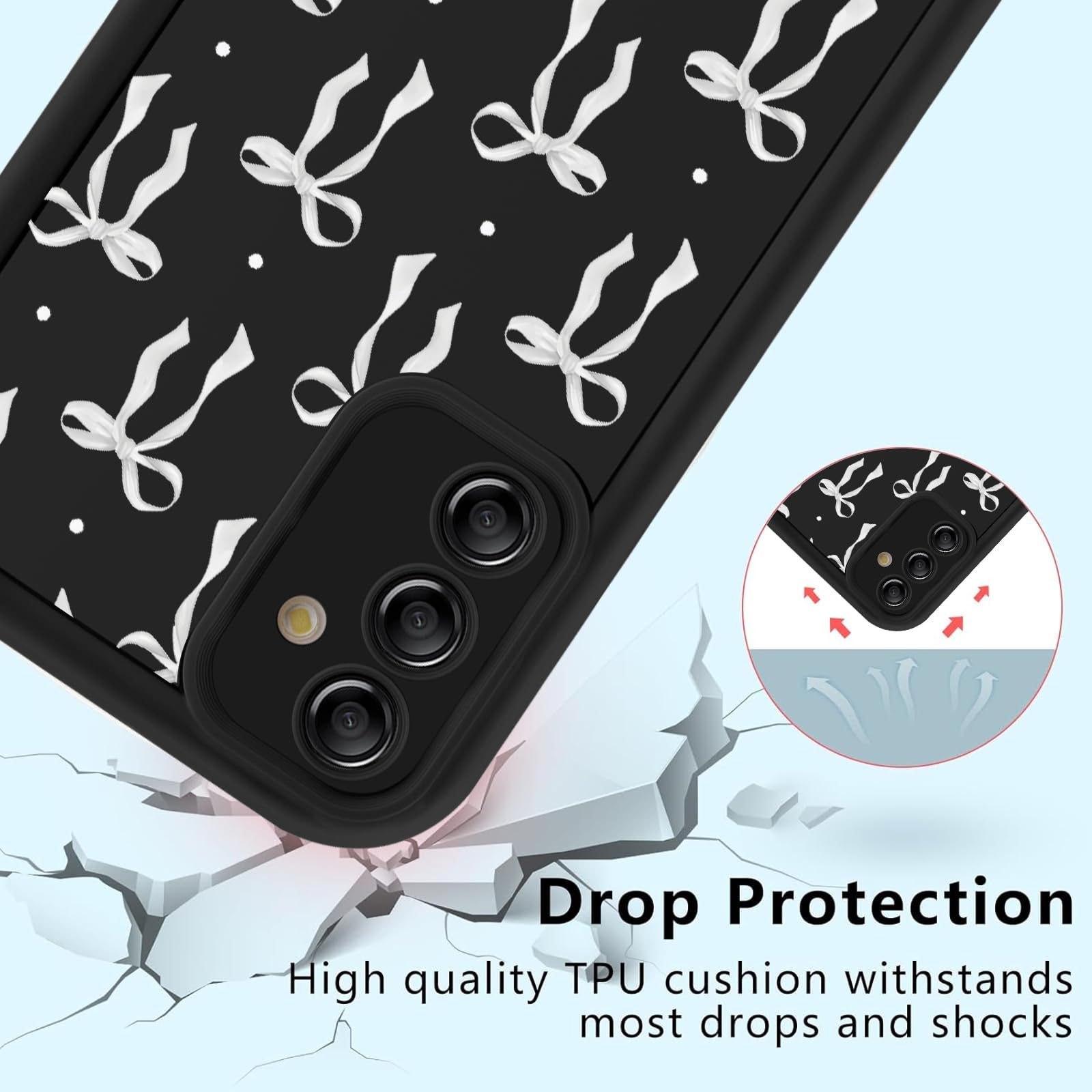 Confezione da 2 custodie per telefono per Samsung Galaxy S24 Plus 5G 6,7 pollici, estetico nastro nero fiocco modello stampa design donne ragazze custodia morbida sottile antiurto TPU