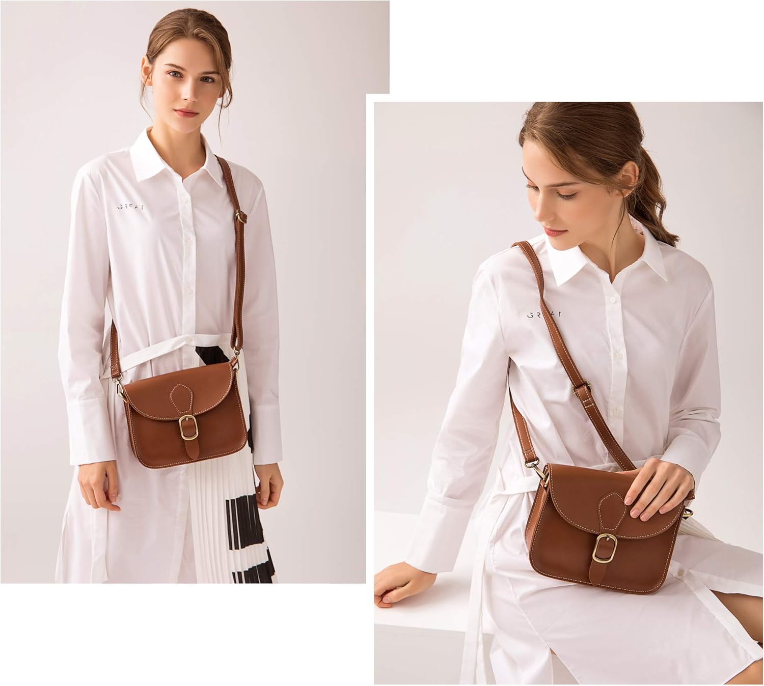 Crossbody Saddle Vegan Leather Bag Small Retro Satchel For Women Vintage Simple Handbag Faux Leather Casual Purse - Image 6