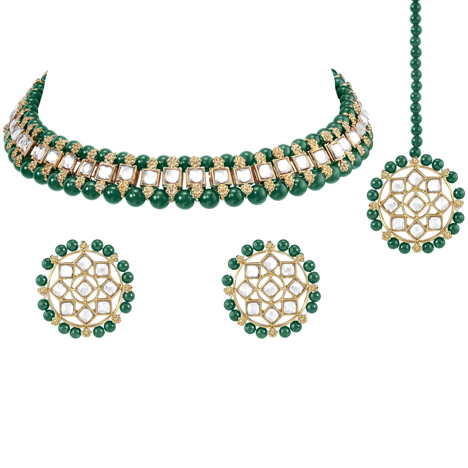 Peora Traditional Gold Plated Green Kundan Choker Necklace With Stud Earrings and Maang Tikka Ethnic Jewellery Set Gift for Women & Girls (B0BM6B1B7W) Amazon Price History, Amazon Price Tracker