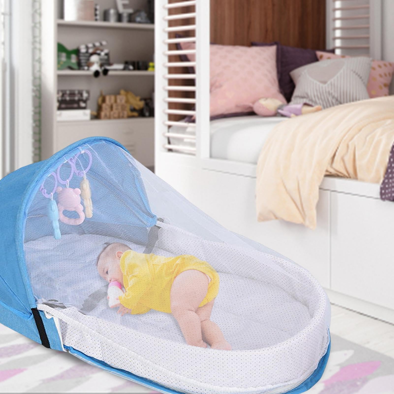 Lettino Da Viaggio Culla Per neonatis - Culla Pieghevole | Con Zanzariera, Nido Accogliente, Lettino Per Bambini | Culla Portatile Per Bambini Con Giocattoli Per Lo Sviluppo E Rete Traspirante