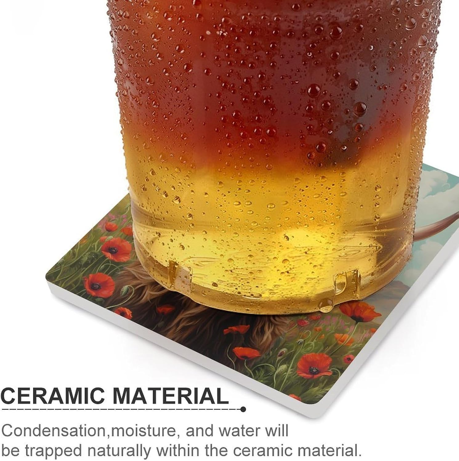 Cute Highland Cow Funny Ceramic Coasters for Drink Absorbent Cup Holders Tabletop Protection