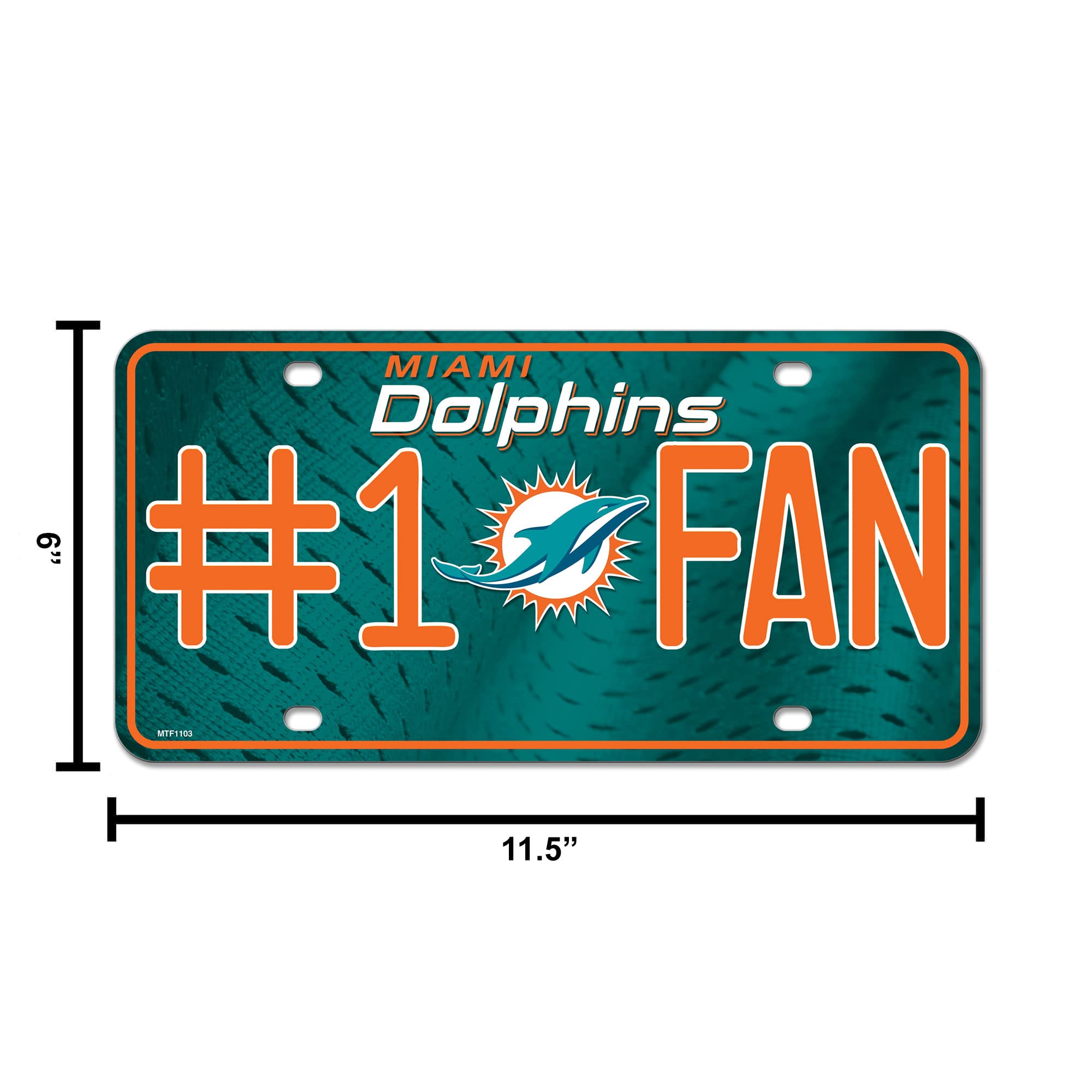 Rico Industries NFL Miami Dolphins #1 Fan Metal License Plate Tag, 6 x 11.5