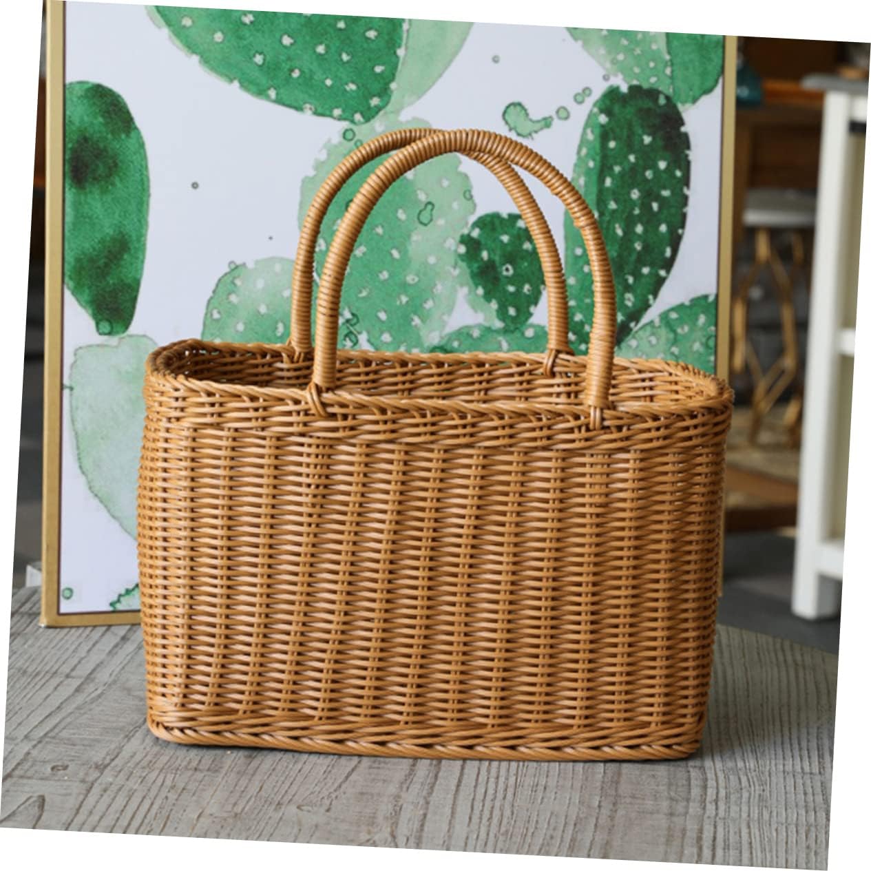 BESPORTBLE Woven Basket Outdoor Basket for Fruit Large Woven Baskets for Storage Basket Wicker Basket with Plastic Brown Vegetable Basket Hand Basket