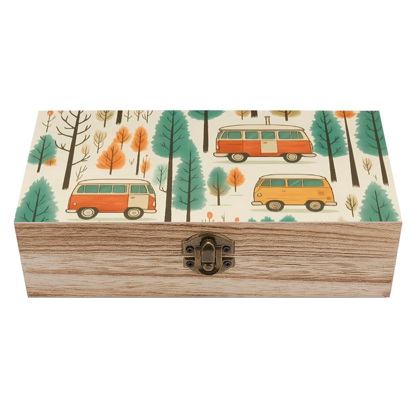 HLBSDM Vintage Camper in Forest Retro Wooden Storage Box Jewelry Art Gift Boxs Decorative Keepsake Boxes