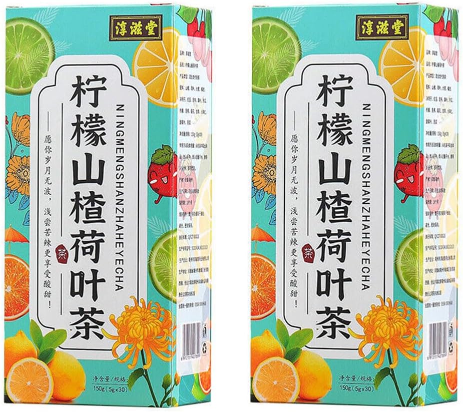 Lemon Hawthorn Lotus Leaf Tea, 16 Flavors of Tea Health Non-fat Flow Tea, Lotus Leaf Tea, Hawthorn Tea, Flower Tea Bag, Chinese Lemon Tea, Chinese Health Tea,150g (2PCS)