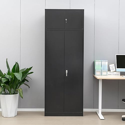 Miniatura 6 de CMY Gabinete de almacenamiento de metal, gabinete de bloqueo de 87 pulgadas de alto con estantes ajustables y gabinete superior, gabinete de metal