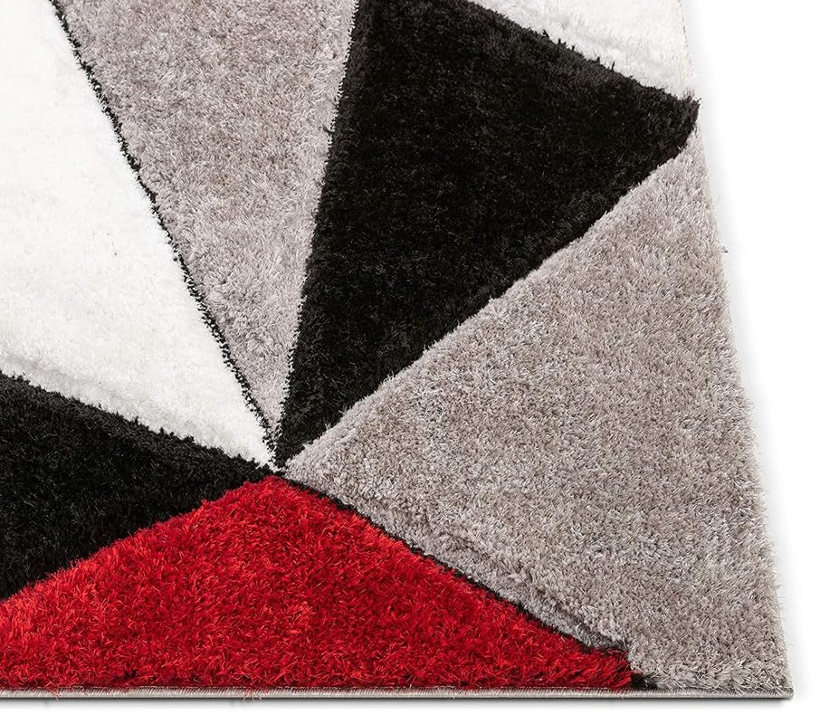 Image of Shaggy Rug for Bedroom Living Room 3X5 FEET Fluffy Plush Area Carpet with Non Slip Backing, Modern Cozy Floor Rug for Home Decor and Comfort (Silver Red Ivory)