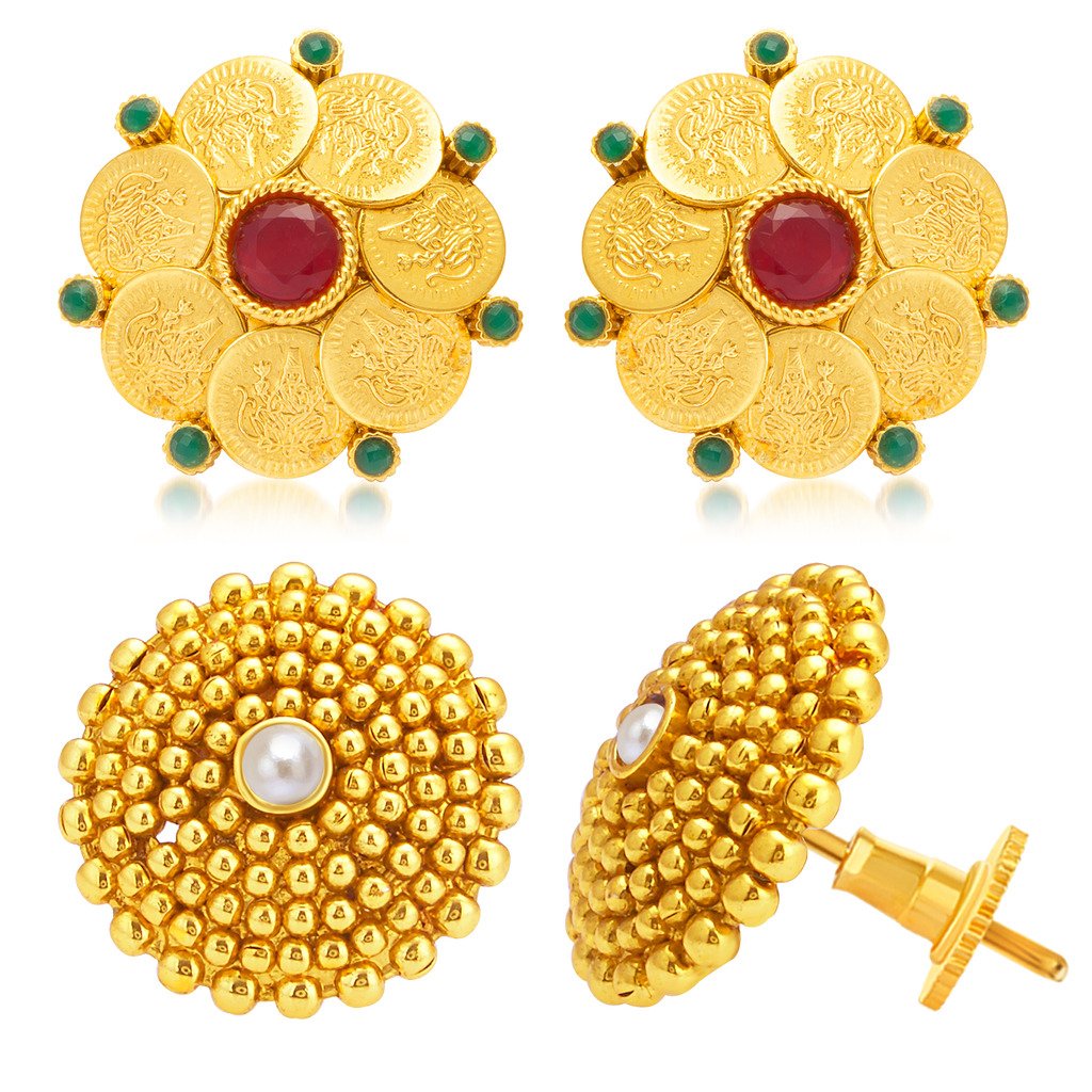 Sukkhi Wavy Laxmi Temple Coin Gold Plated Set of 2 Pair Earring Combo For Women (B01LB3OYDI) Amazon Price History, Amazon Price Tracker