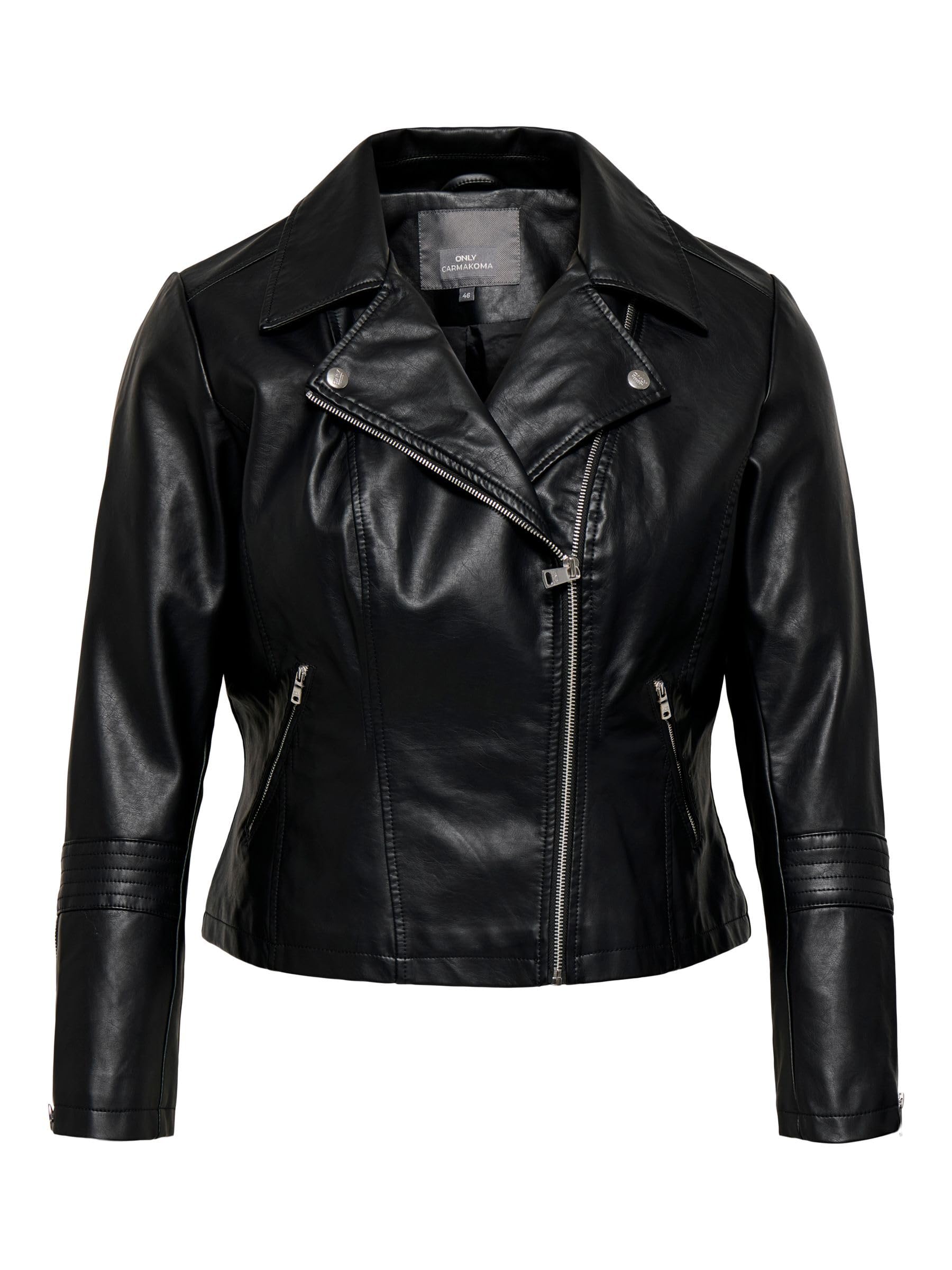 ONLY Carmakoma NOS Damen CAREMMY FAUX LEATHER BIKER NOOS Jacke, Schwarz (Black Black), 48 (Herstellergröße: 48)