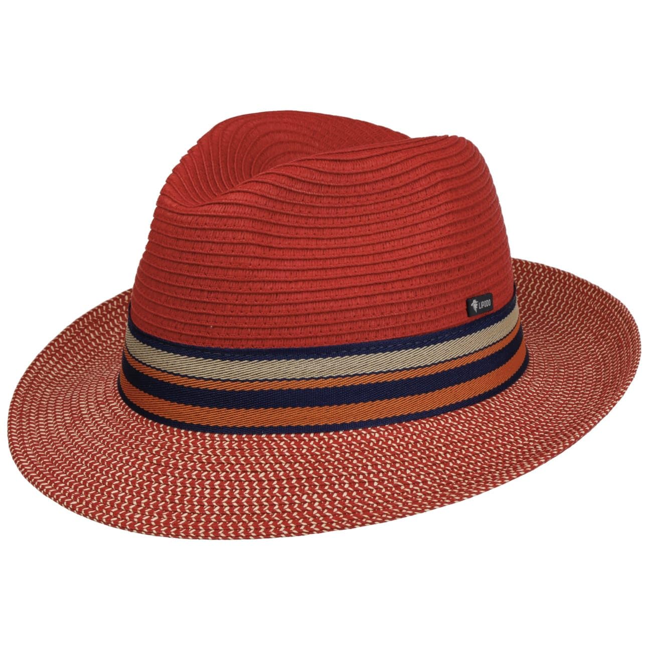 Lipodo Corinaldo Bogart Hat Made in Italy Fedora Paper Straw Colorful Ribbon Men Summer red XL (60-61 cm)