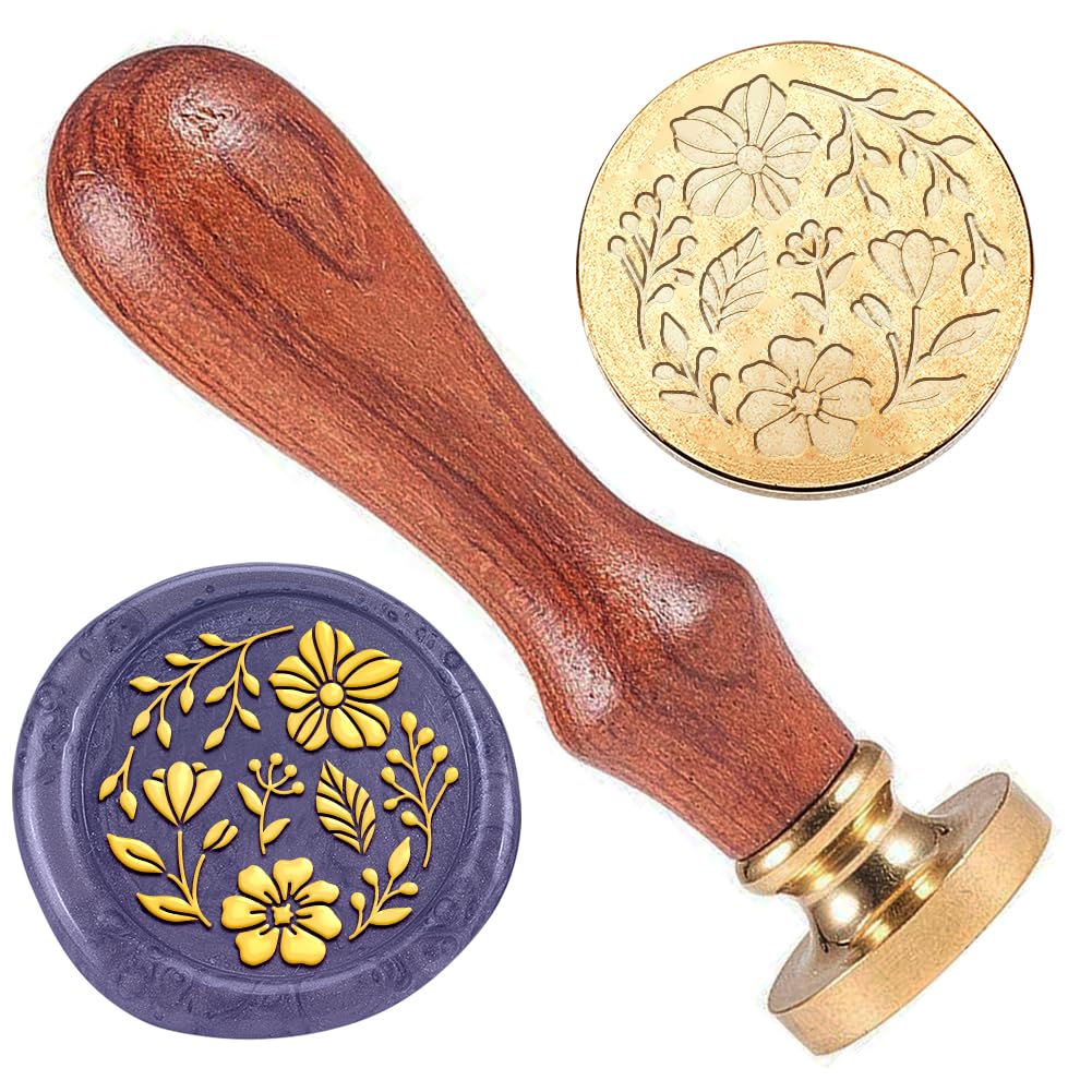 DELORIGIN Blumenwachs Siegelstempel Geprägter Stempel Versiegelung Vintage Elegant Wachs Siegel Abnehmbar 25mm Messingsiegel Wachssiegelstempel Holzgriff Für Hochzeitseinladungen Umschläge Geschenke Bürobedarf & Schreibwaren