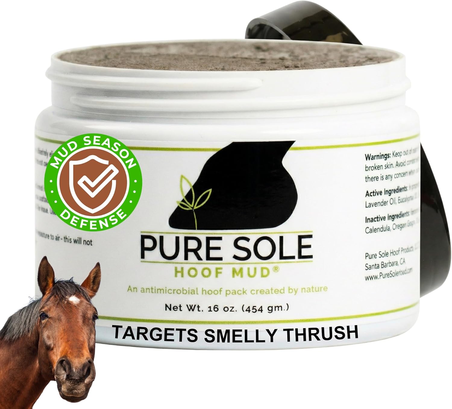 Hoof Clay for Severe Thrush in Horses | Pure Sole Hoof Mud | Targets Black Smelly Thrush, Central Sulcus & White Line | Antimicrobial Hoof Packing for Wet Hoof Conditions, 16 oz.