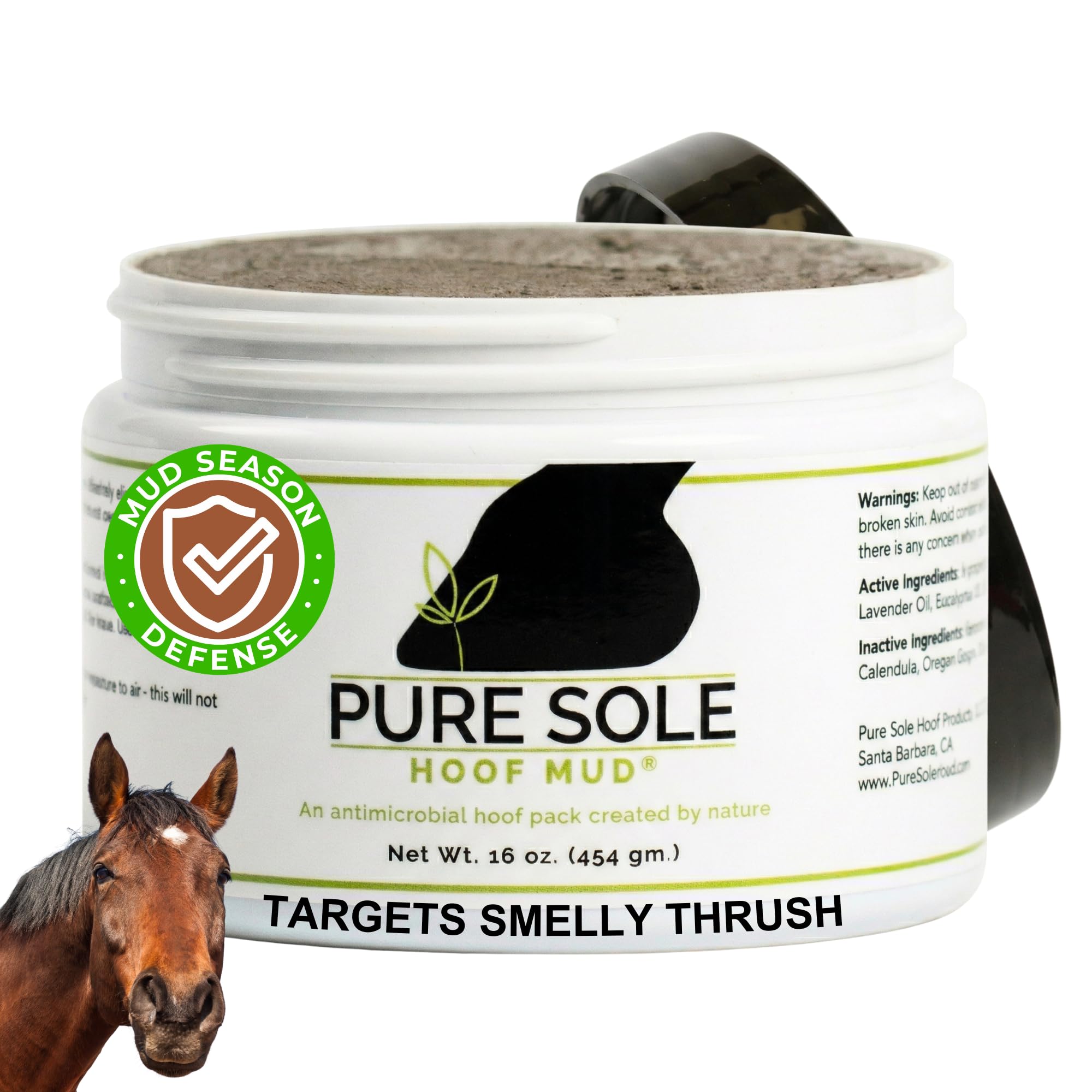 Hoof Clay Thrush Treatment for Horses | Pure Sole Hoof Mud for White Line, Cracks, Thrush, and Hoof Packing | All Natural Horse Hoof Care to Promote Healthy Hooves | Farrier Recommended, 16 oz.