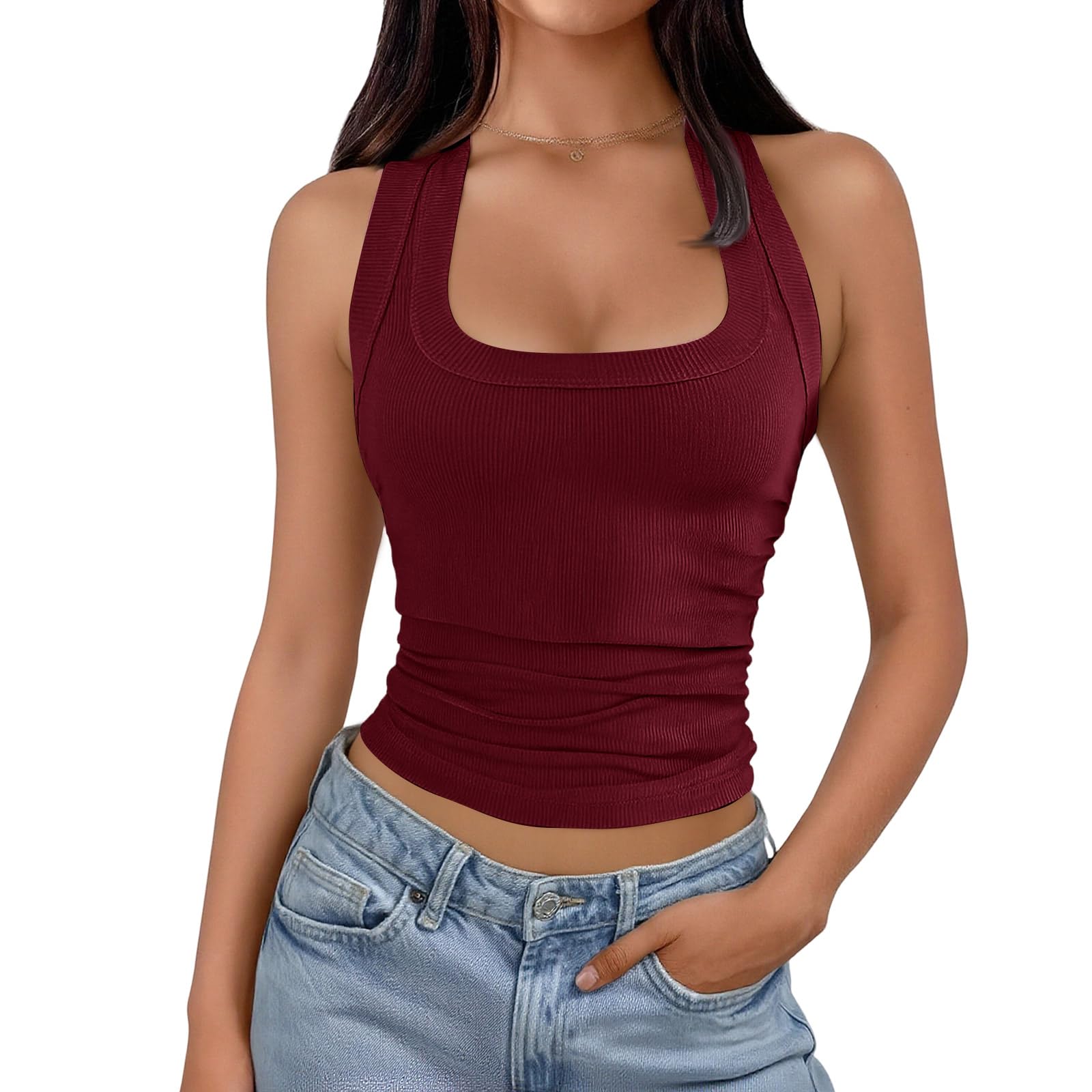 Womens Tank Tops Sleeveless Scoop Neck Casual Ribbed Fitted Sexy Basic Shirt Crop Going Out Dressy Cute Summer