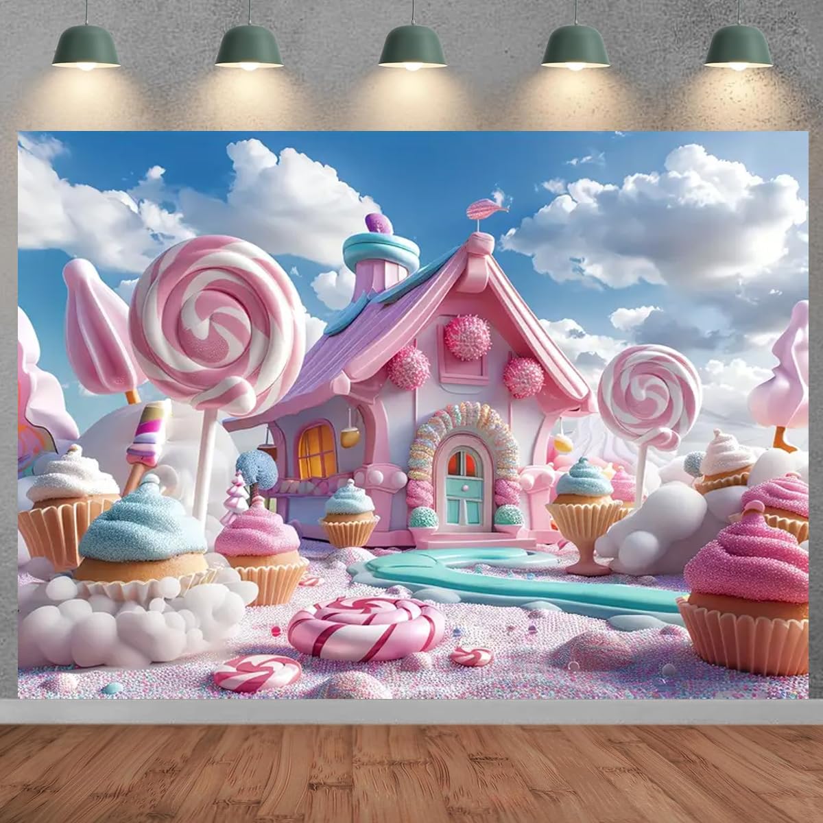 Christmas Candy House Photography Backdrop Pink Sweet Girl Princess1st Birthday Background Candyland Donut Lollipop Birthday Party Decor Baby Shower