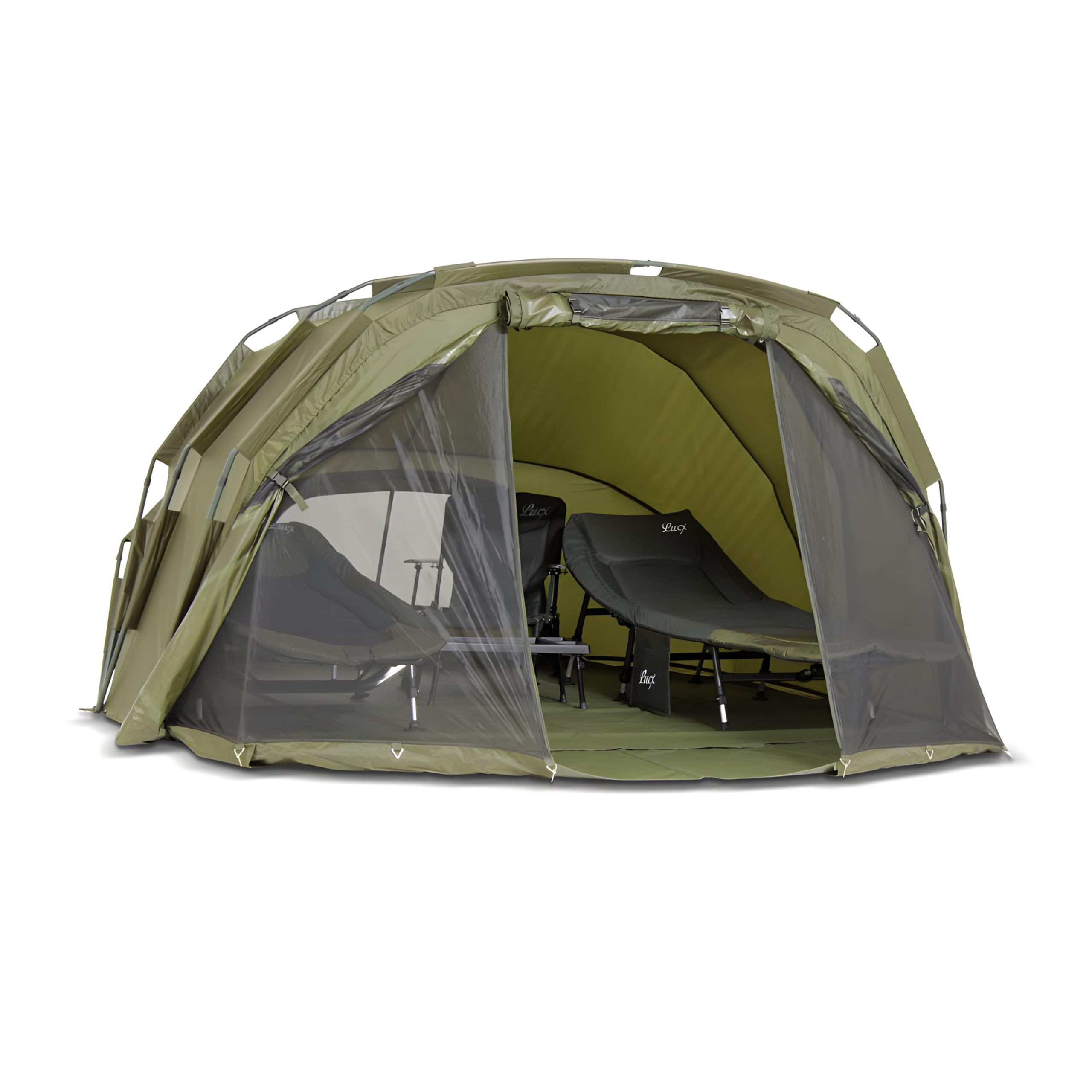 Lucx Tiger Bivvy Angelzelt für 2-3 Personen - wasserdichtes Karpfenzelt mit herausnehmbarer Bodenplane, One-Pole-System & 10.000 mm Wassersäule - Carp Dome Zelt Campingzelt