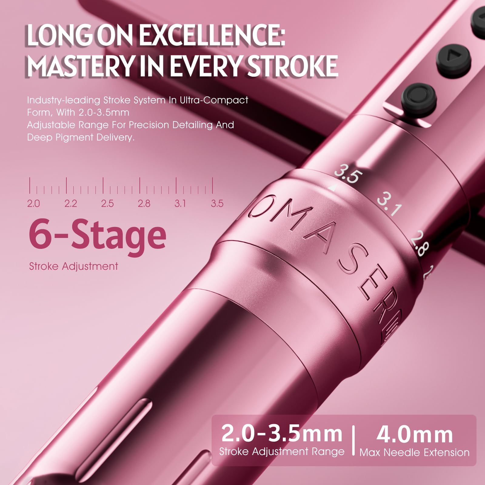 Biomaser U1 Pro - Maquillaje permanente inalámbrico semiinalámbrico, 6 tiempos, ajustable, con 2 pilas de 850 mAh, pantalla OLED para maquillaje semipermanente (Rosa)
