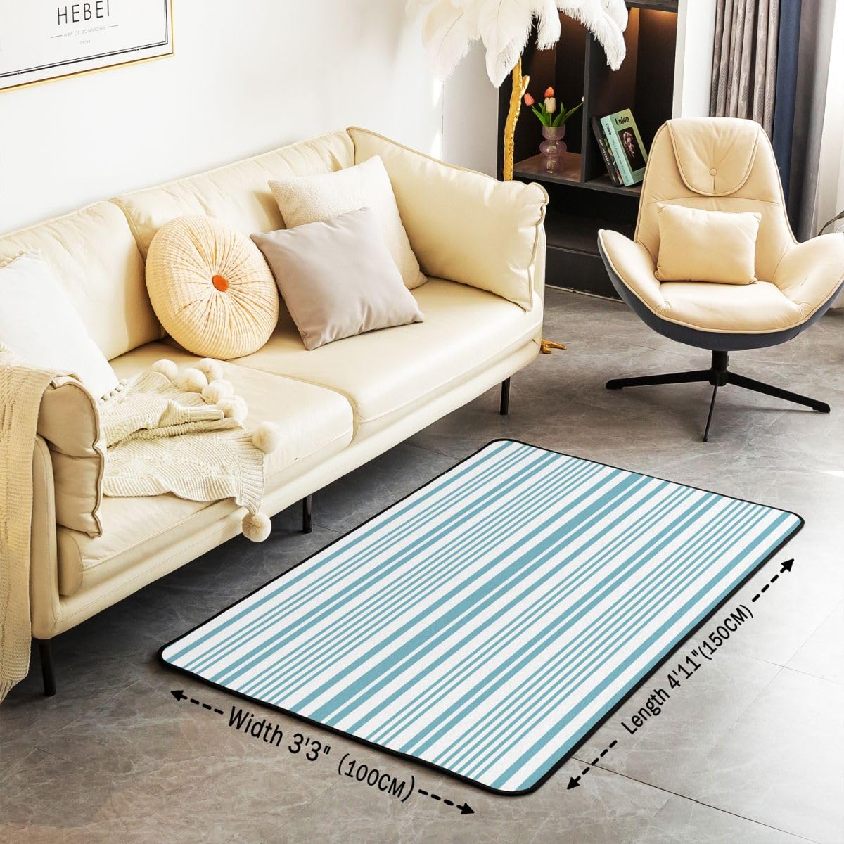 Loussiesd Tapis de Salon 100x150cm Rayures Tapis Chambre Luxe Moderne,Doux,Lavable Art Abstrait Idéal pour Salon et Chambre Antidérapant