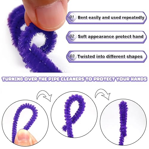 Miniatura 4 de TOAOB - 100 limpiapipas moradas, tallos de felpilla de 0.236 in x 12 pulgadas, suministros de manualidades para decoración de manualidades