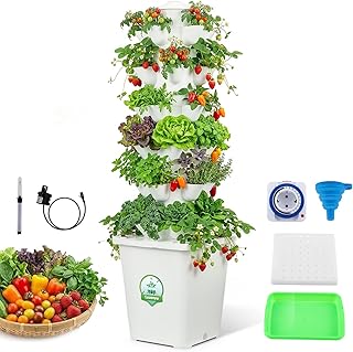 Huanyu Hydroponisches Anbausystem 6 Schichten 30 Pods Vertikaler Hydroponischer Turm mit Timer Garten Hydroponischer Turm mit 10L Wassertank Geeignet für den Innen- und Außeneinsatz