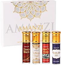 AMANZI Taj Combo Set – Non-Alcoholic Roll-On Attar Perfume Collection for Men & Women, Long-Lasting Fragrance Gift Hamper, Perfect For Special Occasions - Choco Musk, White Oud, Jannat Ul Firdaus, Mukhallat
