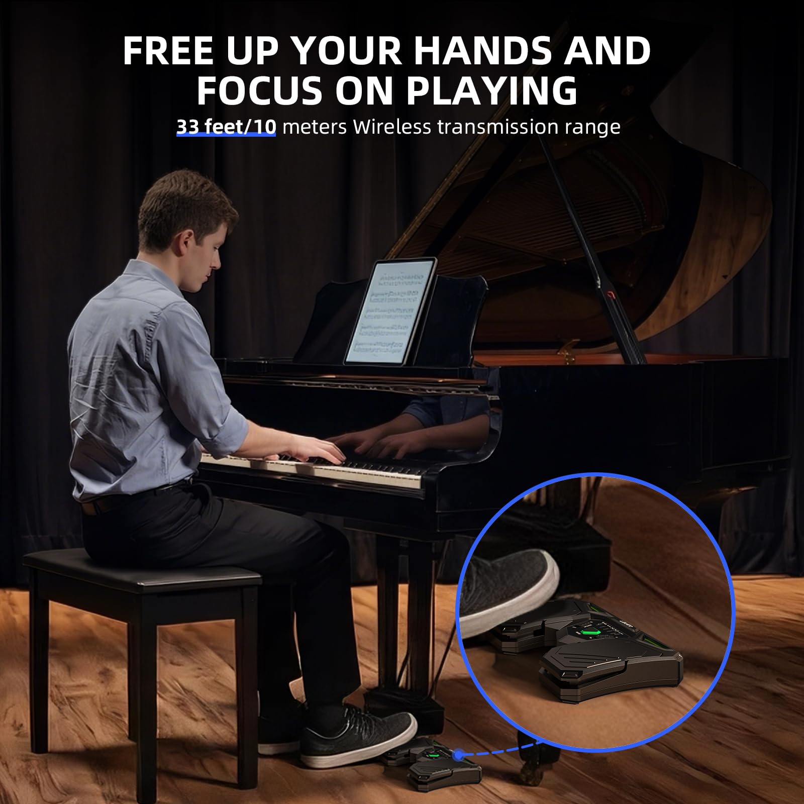 LEKATO Pedale Bluetooth per girare pagine, ricaricabile, wireless, con 40 ore di autonomia, doppio pedale antiscivolo e silenzioso per girare pagine, con indicatore della batteria, per tablet, Pad