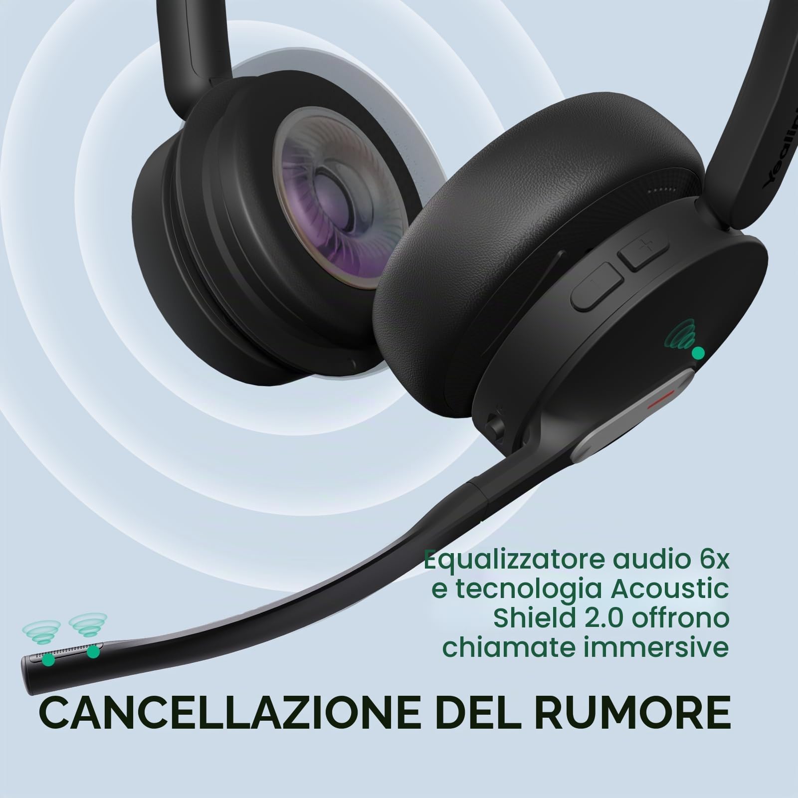 Yealink WH64 - Cuffie wireless ibride DECT e Bluetooth, portata 150 m, con dongle DECT, microfono 3x, tempo di conversazione 26h, cuffie singole per PC, cellulare, laptop
