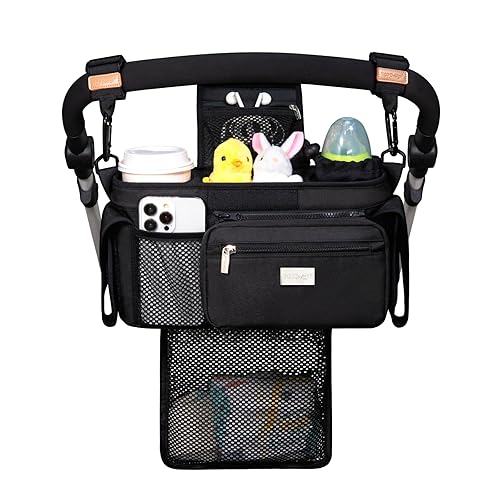 Miniatura 10 de TOPDesign Organizador universal para cochecito de bebé, carrito de cochecito con portavasos con aislamiento elevado y accesorios antideslizantes de