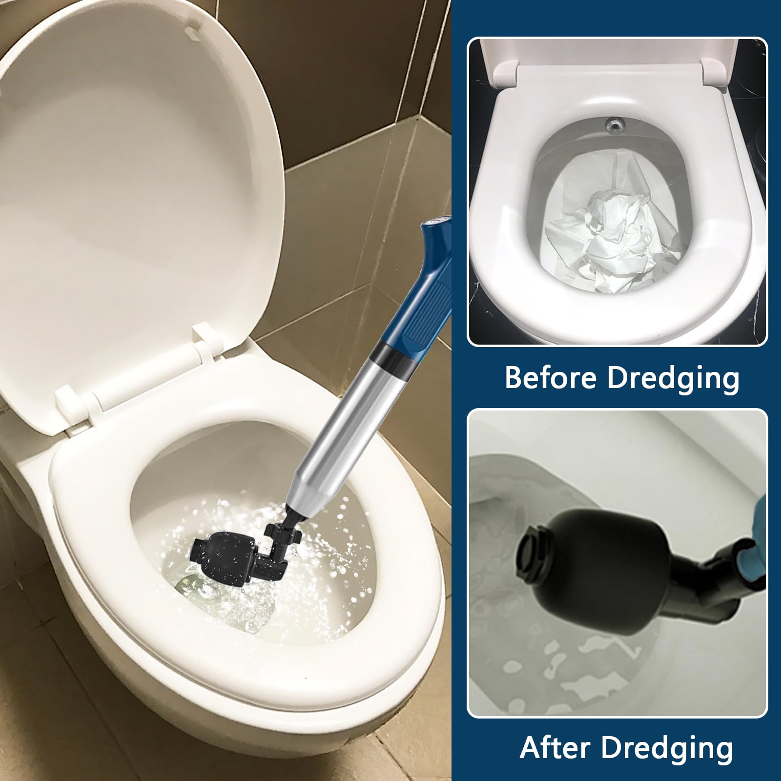 Stantuffo per WC Pulitore per Tubi, ad Aria Compressa ad Alta Pressione con Barometro 5 Adattatore in Gomma Sbloccatore di Scarico Macchina per la Pulizia dei Tubi per Bagno Cucina WC