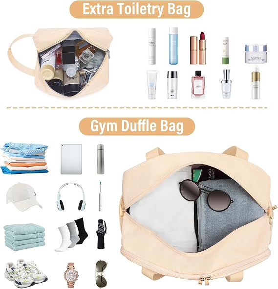 Sports Gym Bag for Women, Travel Duffle Bag with Shoe Compartment & Wet Pocket, Fitness Yoga Bag