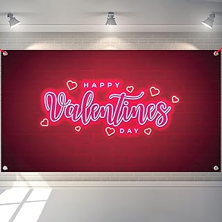 XtraLarge, Happy Valentines Day Banner - 72x44 Inch, Neon Valentines Day Backdrop | Valentines Banner for Happy Valentines Day Decoration for the Home | Romantic Valentines Day Party Decorations