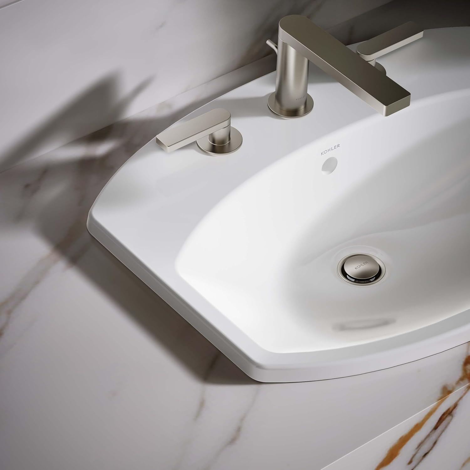 Kohler K-2351-8-0 Cimarron Arch Drop-In 1 Bowl Bathroom Sink with Overflow White