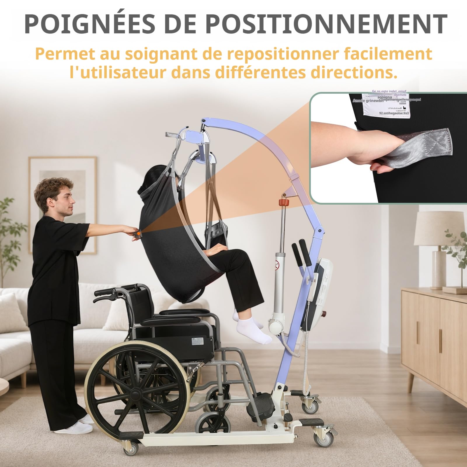 EZ Assistive Cinghia di sollevamento paziente con gambe separate con supporto lombare, cinghia di trasferimento e posizionamento, capacità di carico 227 kg (nero, piccolo)