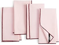 Kate Spade Garden Party Embroidered Edge Napkins 4-Pack, Pink Cotton-Linen Blend 20x20" Machine Washable