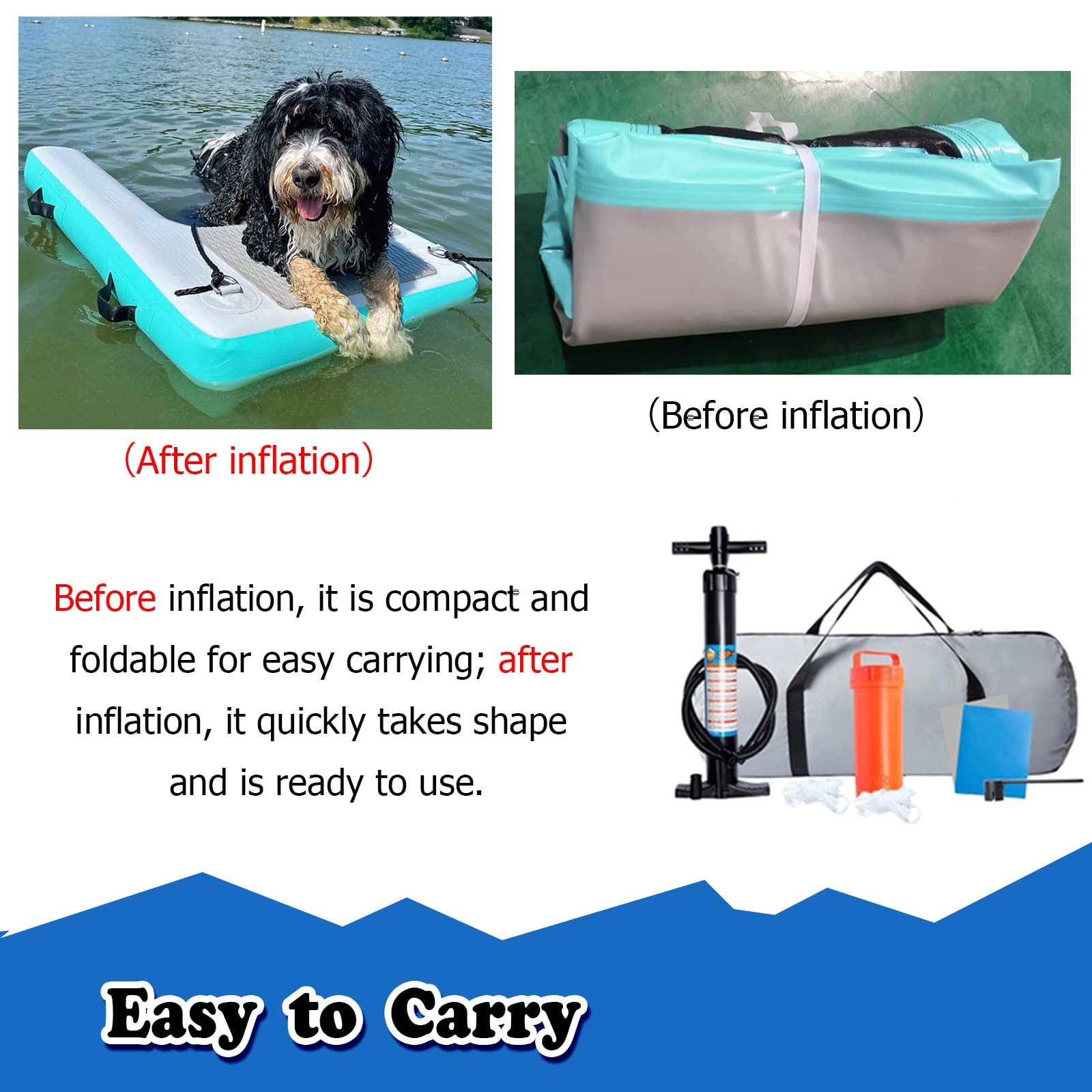 scaletta per Cani da Barca Rampa Gonfiabile per Cani, Scala Galleggiante per Piscina per Animali Domestici, rampa acquatica per Cani con Tappetino Antiscivolo in Eva(Color D)