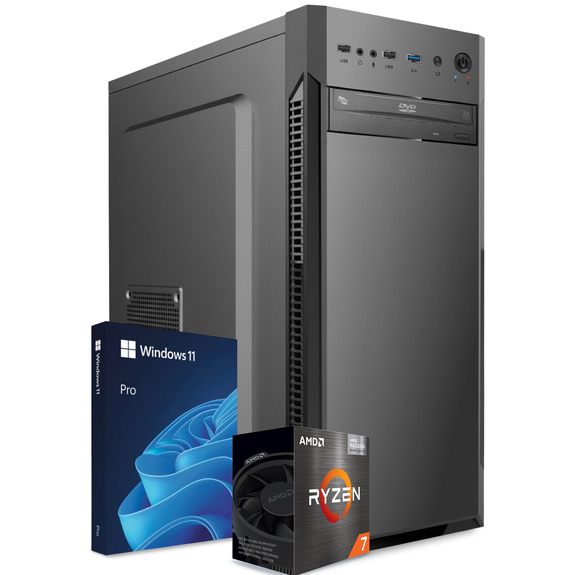 PC Fisso Completo - Computer Desktop AMD Ryzen 7 5700x • RAM 32GB DDR4 • SSD 1TB M.2 • Scheda Video Arc A380 6GB • Wi-Fi AC • Bluetooth • Masterizzatore DVD • HDMI • USB 3.0 • Windows 11 Pro