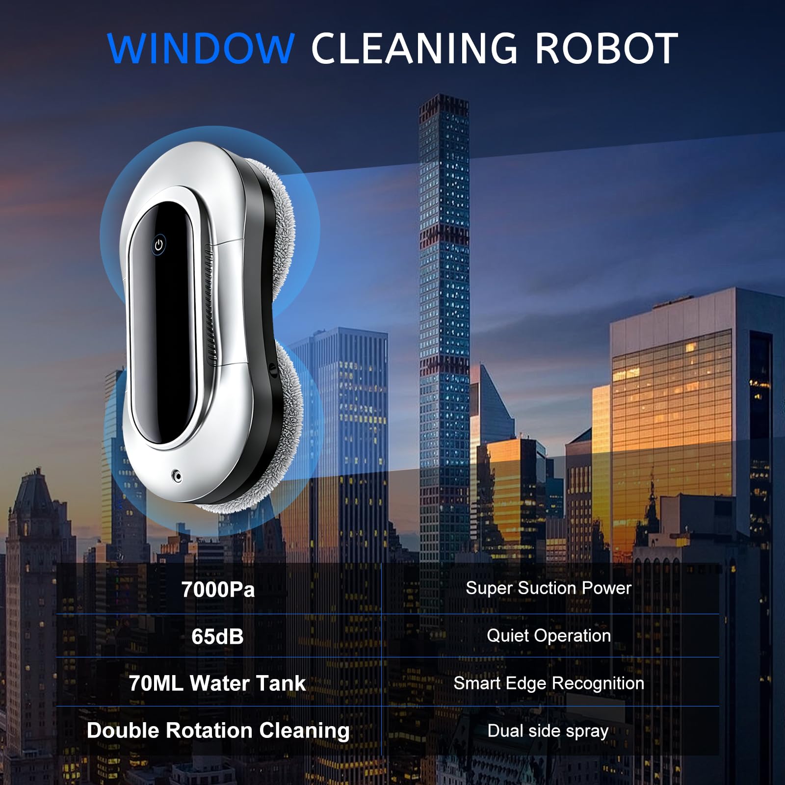 Fensterputzroboter mit 4-fach Sprühsystem,6000Pa Fensterroboter Kabellos