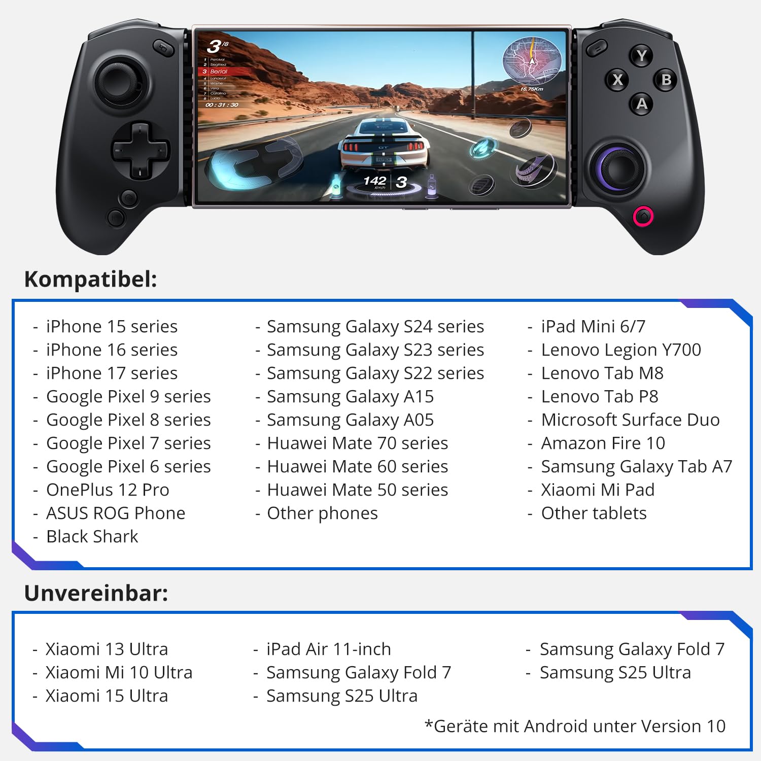 abxylute S8 Bluetooth Mobile Controller für iPhone15/16/17, iPad, Android-Handys, Tablets, Switch 1 & 2 – Drahtloses Gamepad mit Hall-Sensor Joystick, Hall-Sensor Trigger, Schwarz (black)