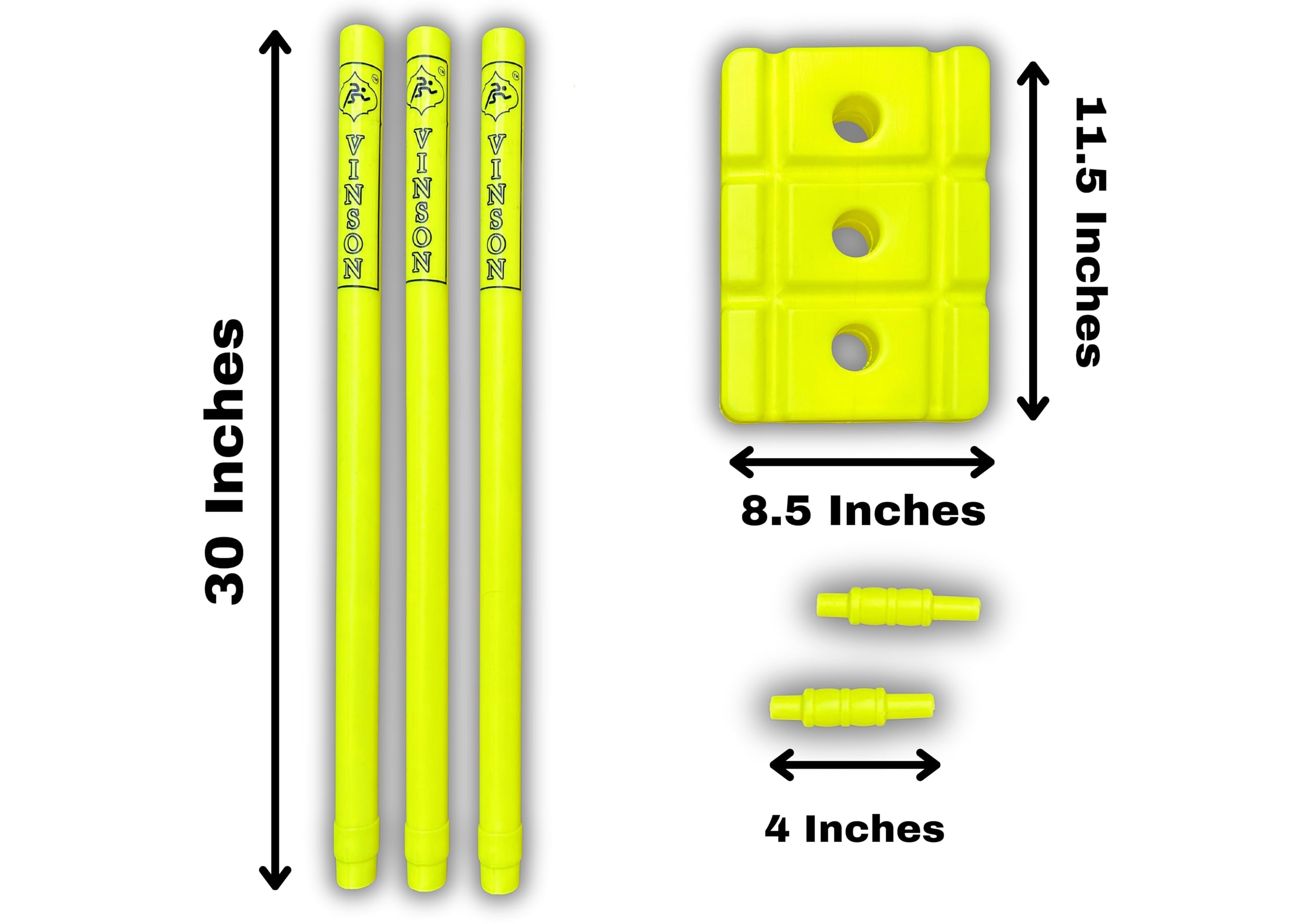 Vinson Senior Heavy Duty Cricket Stumps Set with Zipper Carry Bag for Kids & Adults, Color - Lemon Yellow, Weight - 750 gm, No Water/Mud Needed to Increase The Weight of The Base. 2