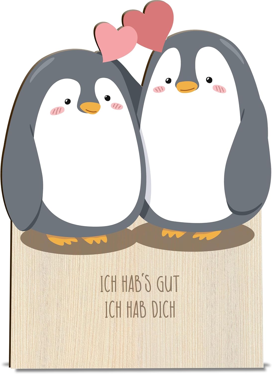 Liebeskarte Holzkarte - Liebe und Freundschaft Geburtstagskarte mit Umschlag | Liebevolle Pinguin Paar, I love you, Ich Liebe dich, Freudschafts Karte, Pinguinkarte, romantische Karte, Jahrestag Karte