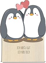 Love Card Wooden Card - Love and Friendship Birthday Card with Envelope | Loving Penguin Couple, I Love You, I Love You, Joy Card, Penguin Card, Romantic Card, Anniversary Card