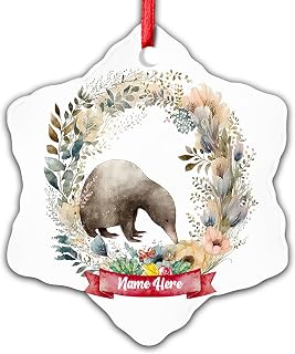 Dinoz Watercolor Merry Christmas Anteater Animal Ornament, Floral Animal Ornament Peronalized Name Printify Ceramic Ornaments Snowflake Both Sided Printed Home Keepsake Gifts Decor