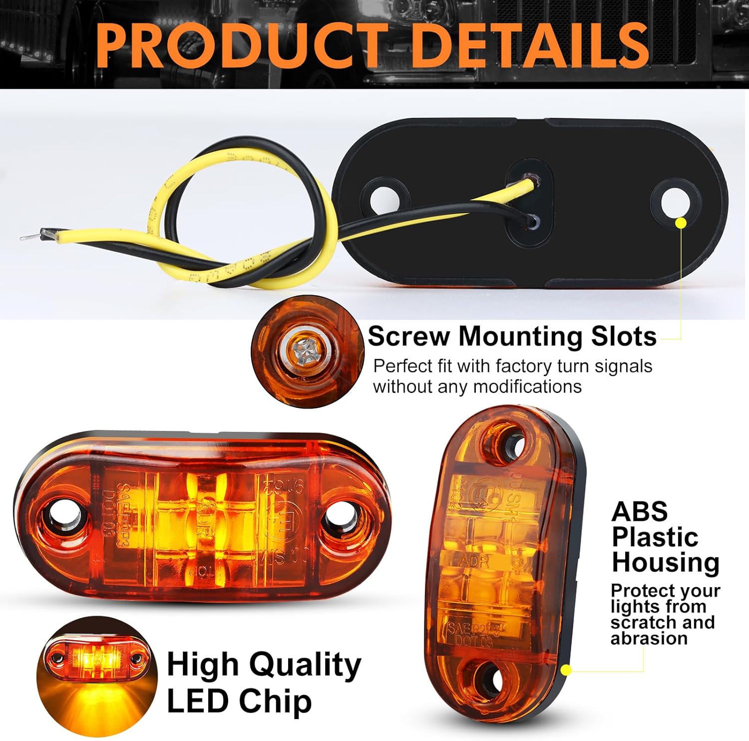 20 PCS 2.5 inch LED Trailer Lights Kit with Screws, Front Rear Side Marker Clearance Indicators Light Lamp, Amber + Red Dc12-24V Waterproof Universal Accessories for Rv Camper Truck Van Caravan Boat