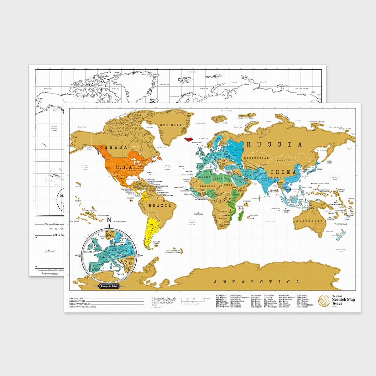 Mapa Scratch Map Travel Map – spersonalizowany plakat podróżny w formacie światowym z mapami, wyprodukowany w Wielkiej Brytanii