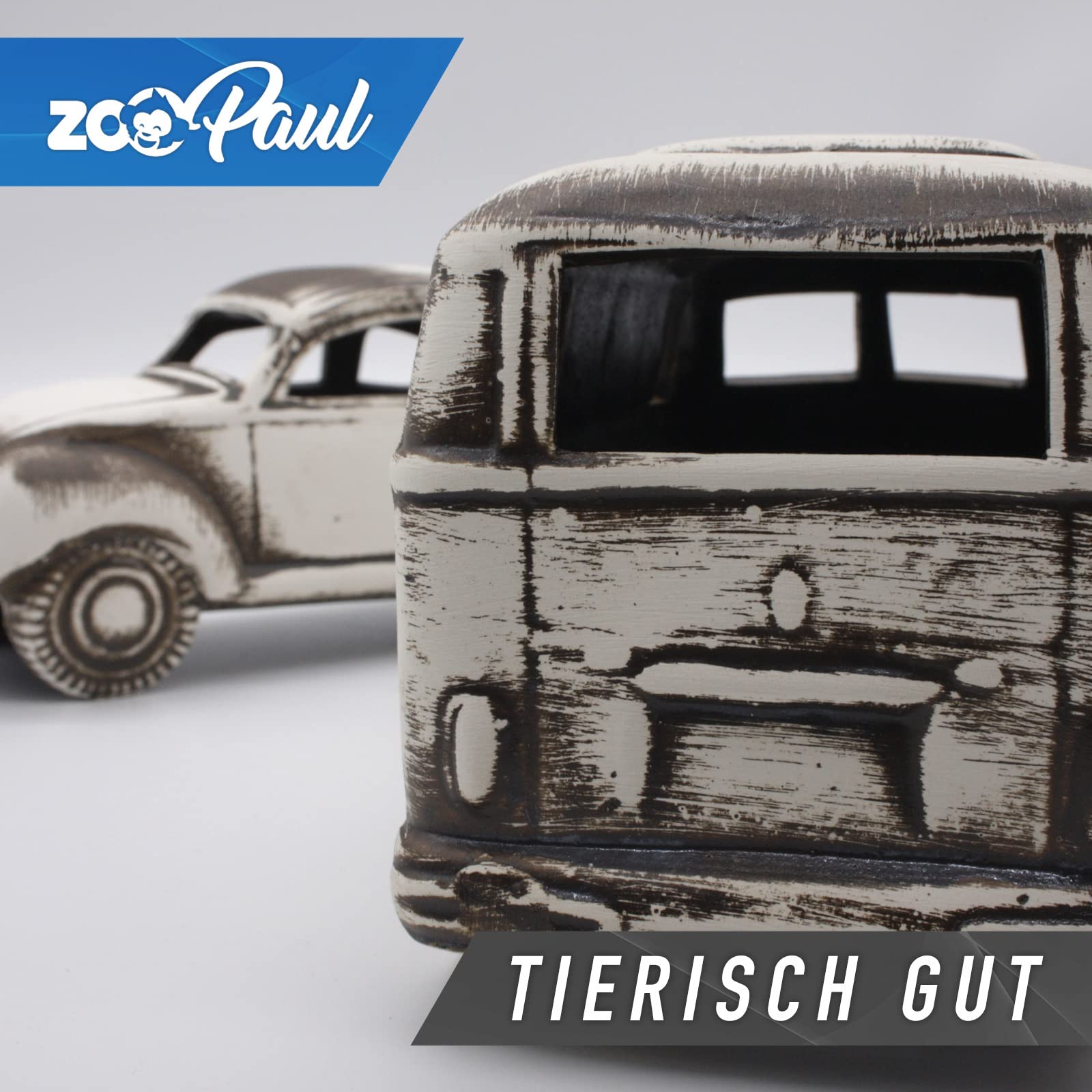 ZooPaul 2er Keramik Deko Set Aquarium und Samba Bus Retro Oldtimer Camper Alte Autos Sammler