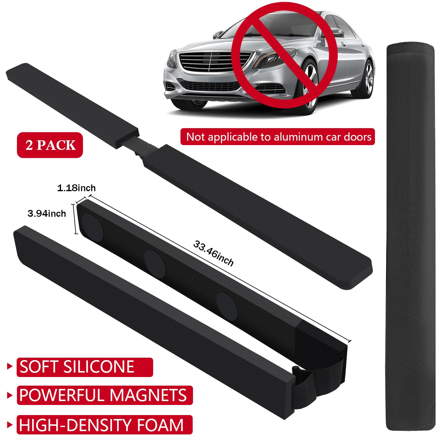 Datanly 2 Pack Dent Prevent Car Door Protector 33.46 Inch Magnetic Removable Car Door Dent Protector Lengthen and Widen Prevents Scratches Dings, Black