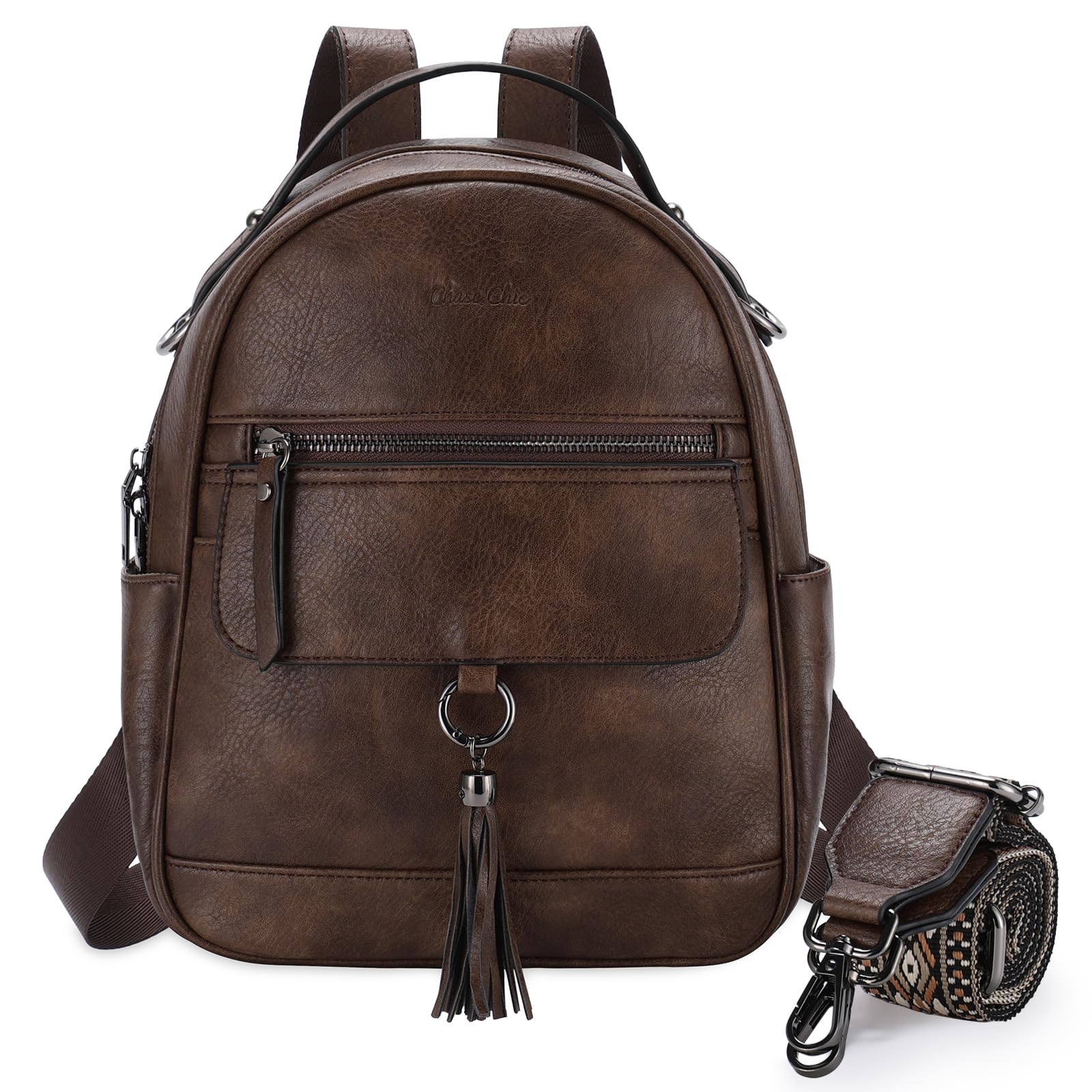 Chase Chic Petit Sac à dos Femme,Sacs à Main Portés Dos Femme en Cuir,Sacs à Dos Cartable avec Sangle de Guitare Amovible