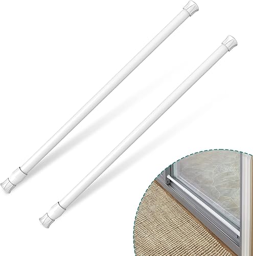 KUANVE 2 barras de seguridad para ventana, barra de tensión de resorte ajustable, barra de vidrio deslizante para puerta con puntas de goma, 0.5 in