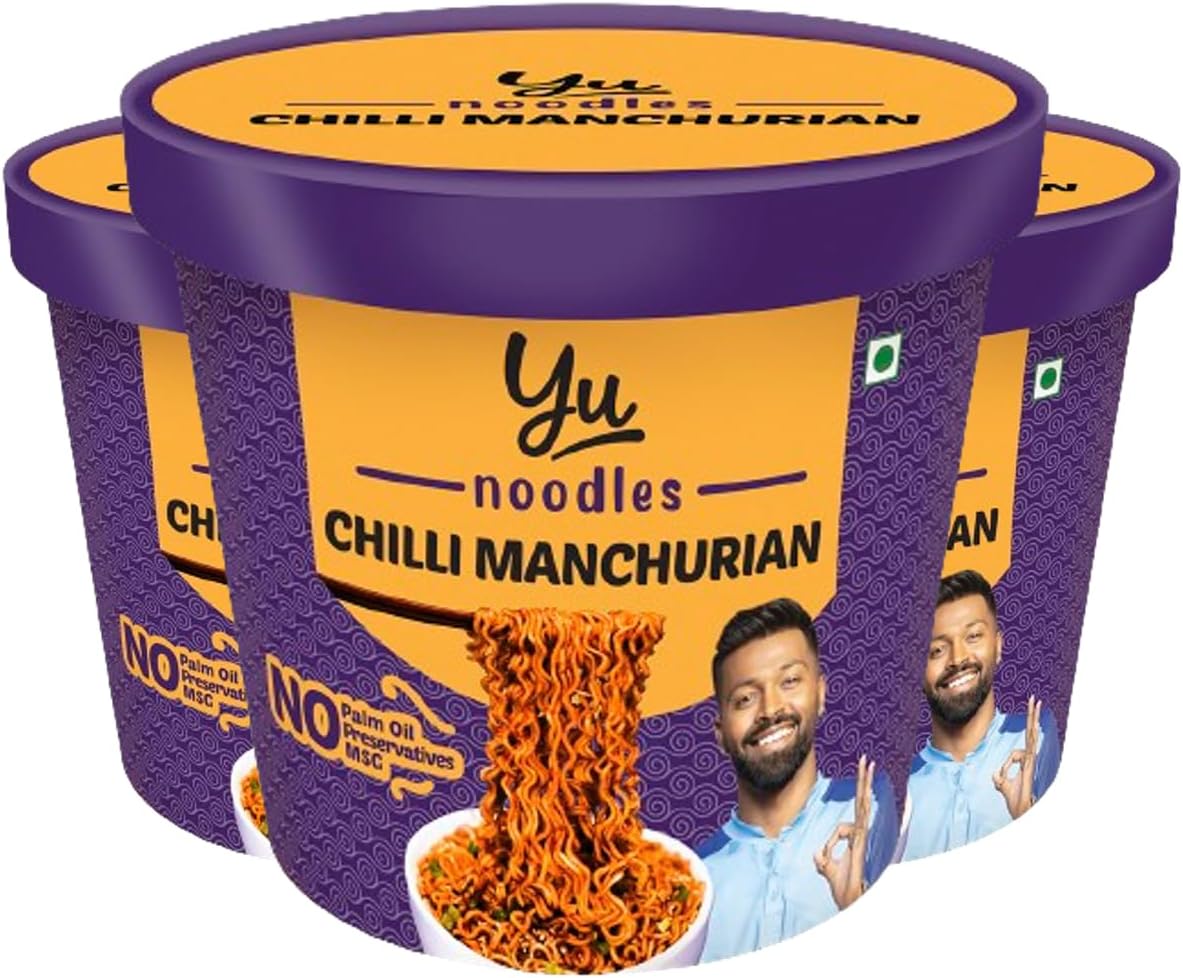 Yu Foodlabs Cup Noodles-Chilli Manchurian Korean Style Spicy Ramen Noodles-Pack Of 3-No Preservatives-Instant Food-100% Natural&Veg-Ready To Eat Instant Noodles In 5 Mins-675G-Yu Foodlabs,315 Grams